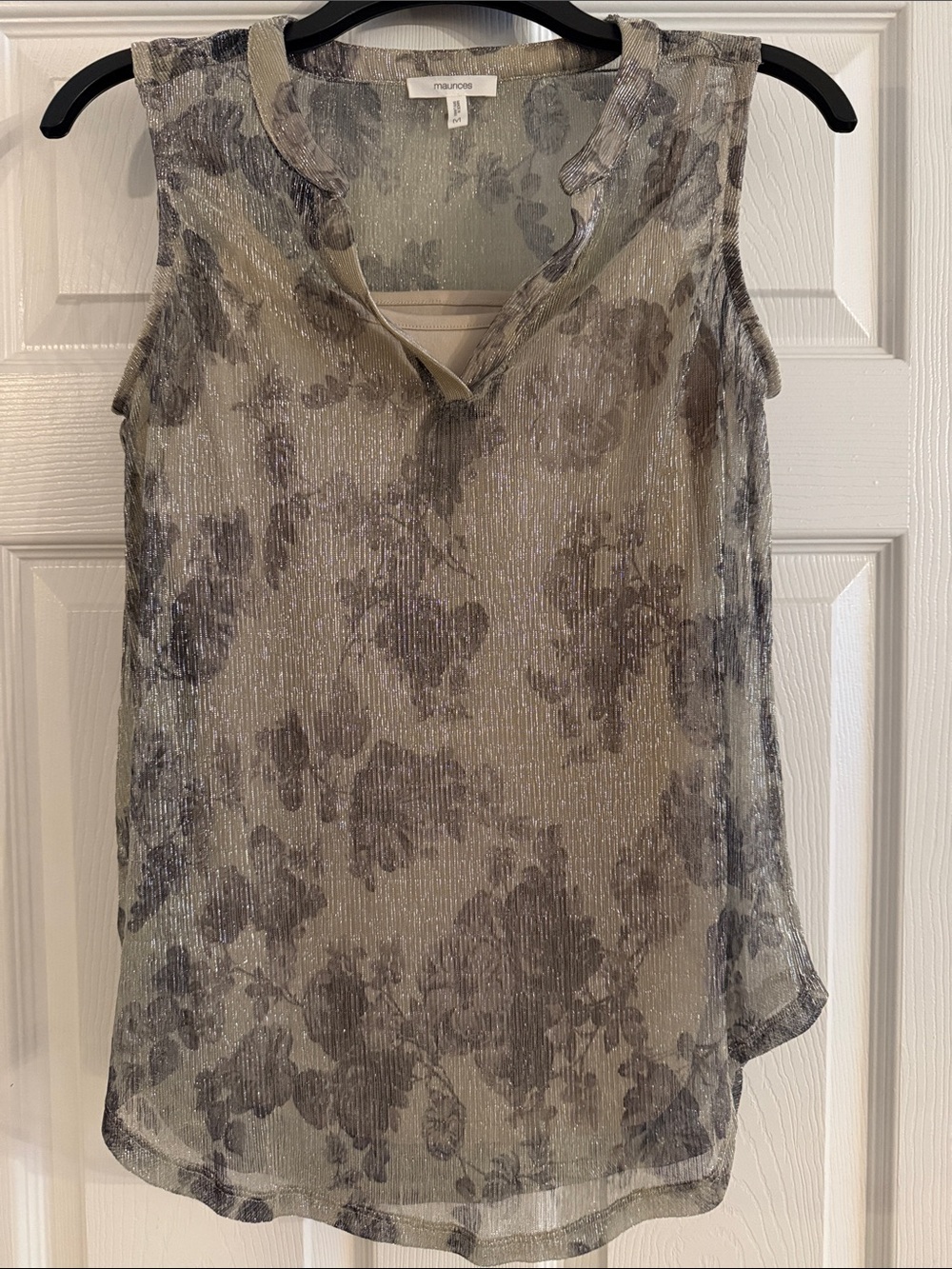 Maurices Sheer Floral Metallic-Thread Sleeveless Camisole - Cream and Gray